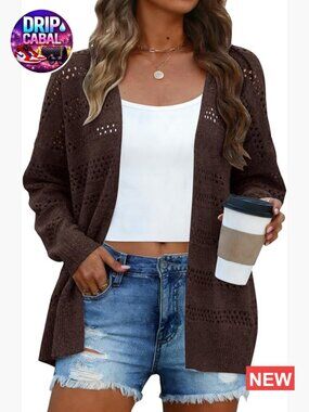 Lightweight Crochet Cardigan Sweater Long Sleeve Open Front Kimono Cardigan